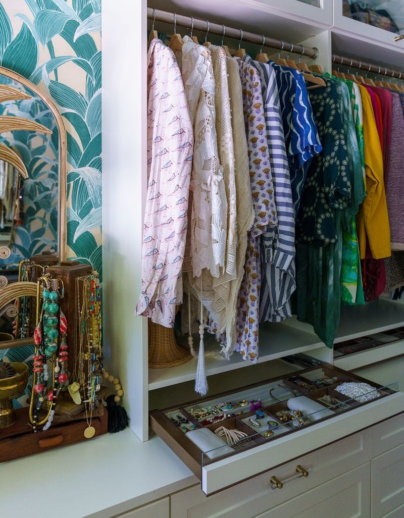 Custom walk-in closet dresser drawers for Justina Blakeney's jewelry by California Closets